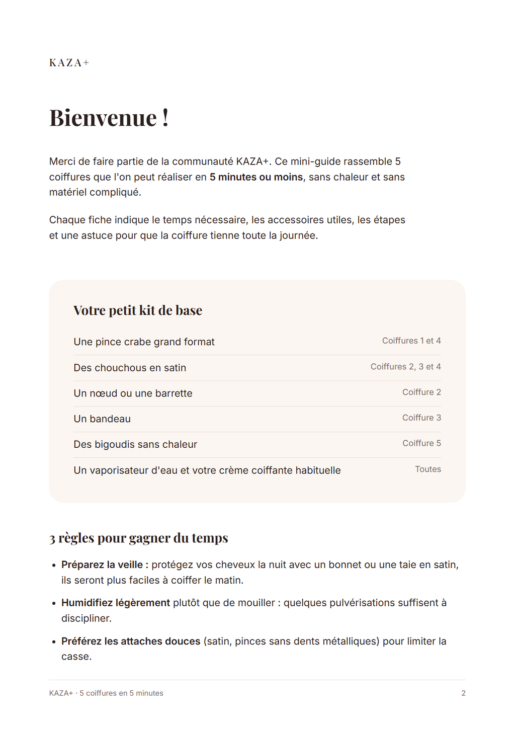 Aperçu : introduction et kit de base du mini-guide 5 coiffures en 5 minutes