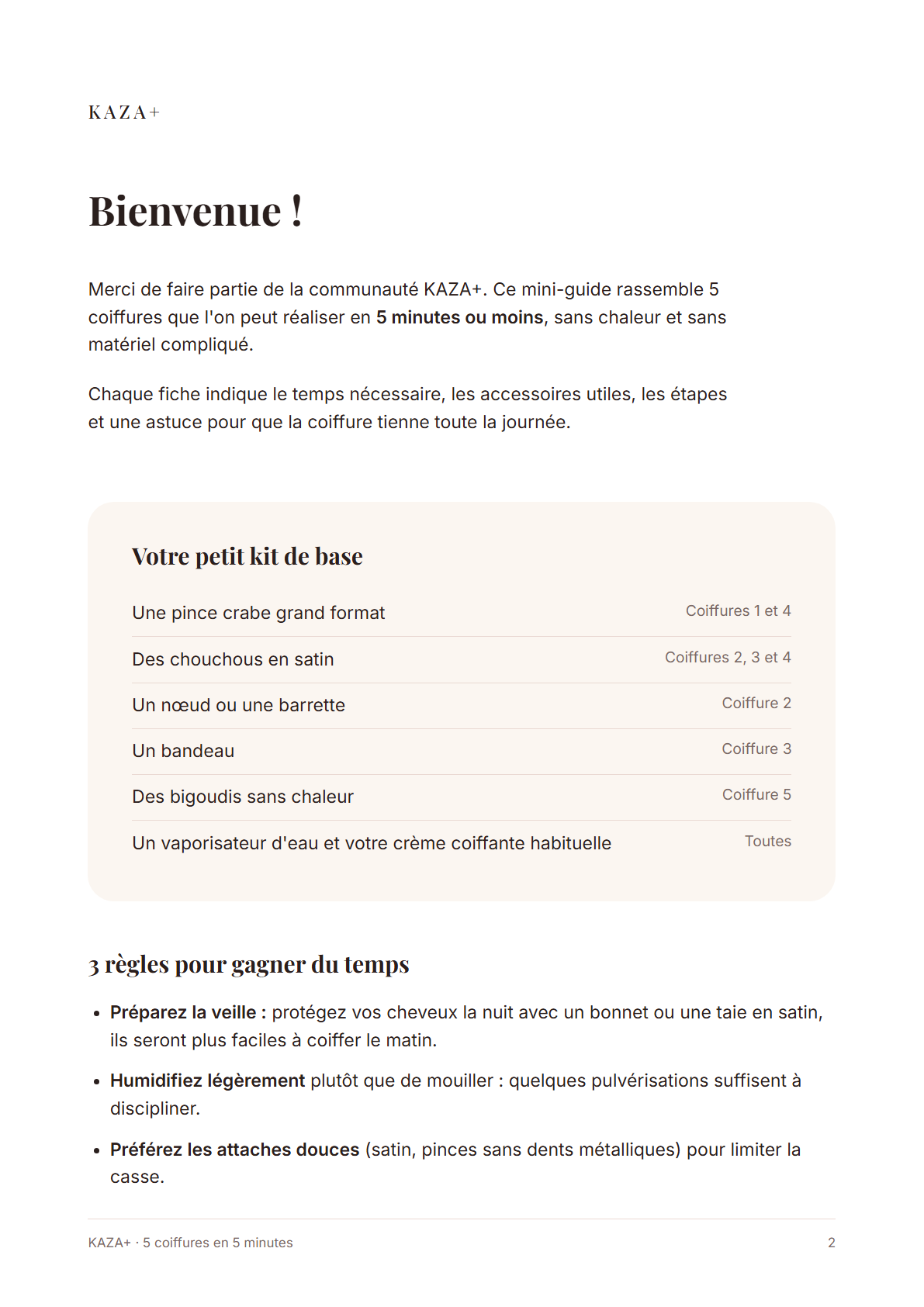 Aperçu : introduction et kit de base du mini-guide 5 coiffures en 5 minutes