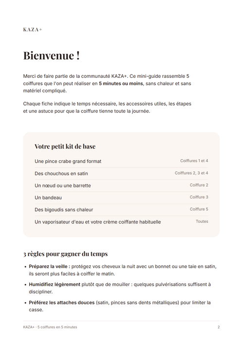 Aperçu : introduction et kit de base du mini-guide 5 coiffures en 5 minutes